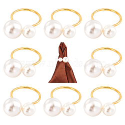 Gorgecraft Iron Napkin Rings, Napkin Holder Adornment, with Plastic Beads Restaurant Daily Accessiroes, Round, White, 65x42x25mm, 12pcs/set(AJEW-GF0002-81)