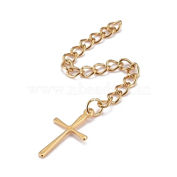 304 Stainless Steel Chain Extender, Curb Chain, with 202 Stainless Steel Charms, Cross, Golden, 68~70mm, Link: 3.7x3x0.5mm, Cross: 16x9.5x0.6mm(STAS-F268-57G)