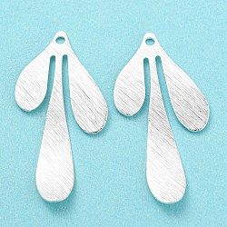 Brass Pendants, Cadmium Free & Lead Free, Leaf Charm, 925 Sterling Silver Plated, 35.5x17x0.5mm, Hole: 1.5mm(KK-A187-07S)
