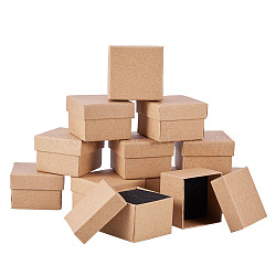 Cardboard Jewelry Boxes, for Ring, Square, Tan, 5x5x3.2cm(CBOX-R036-09)