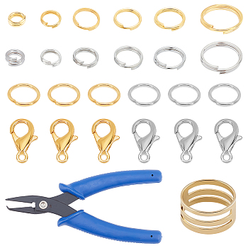 PANDAHALL ELITE Iron Double Snap Ring, with Zinc Alloy Lobster Claw Clasps, Brass Rings, Iron Jump Rings, Golden & Silver, Ring: 2440pcs/set