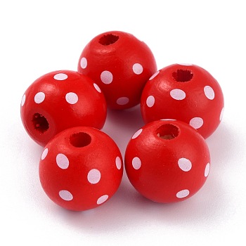 Dyed Natural Wooden Beads, Round with Wave Point, Red, 16x15mm, Hole: 4mm