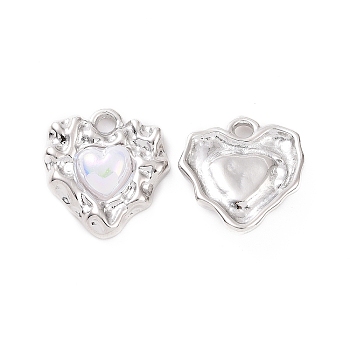 ABS Plastic Pendants, with Brass Findings, Heart Charm, Platinum, 19x17.5x4mm, Hole: 2mm