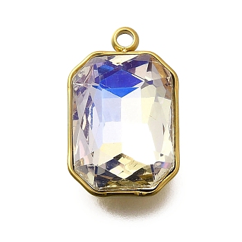 304 Stainless Steel Pendants, with Rhinestone, Real 18K Gold Plated, Ion Plating(IP), Rectangle, Crystal AB, 18.5x11.5x5.5mm, Hole: 1.8mm