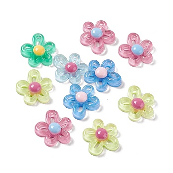 Flower Transparent Resin Cabochons, Mixed Color, 30x29x7.8mm