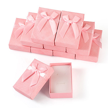 Rectangle Paper Jewelry Set Gift Box, with White Sponge Mat and Bowknot, for Rings, Necklace, Earrings, Pink, 8.4x5.4x2.5cm