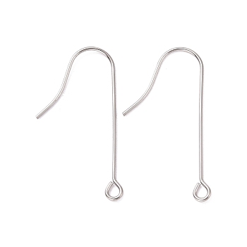 316 Surgical Stainless Steel Earring Hooks, with Horizontal Loops, Stainless Steel Color, 28mm, Hole: 1.8mm, 21 Gauge, Pin: 0.7mm