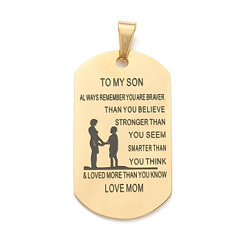 Ion Plating(IP) 304 Stainless Steel Quote Pendants, Oval with Word TO MY SON, Golden, 44.5x25x1mm, Hole: 9x4.4mm