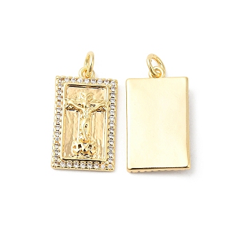 Brass Micro Pave Clear Cubic Zirconia Pendants, Rectangle Charms with Religion Jesus, Real 18K Gold Plated, 21x12x3mm, Hole: 3mm