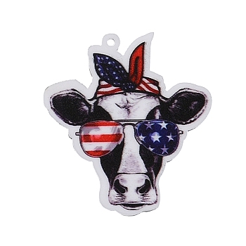 Independence Day Acrylic Pendants, American Flag, Cattle, 41.5x37.5x2mm, Hole: 1.4mm