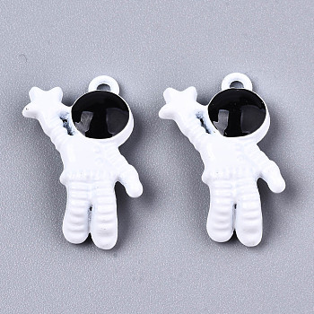 Spray Painted Alloy Pendants,  Cadmium Free & Lead Free, with Black Enamel, Spaceman, White, 22x16.5x5mm, Hole: 1.6mm