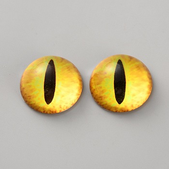 Glass Cat Eye Decorative Eye Piece, Half Round, Gold, 30x15mm