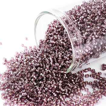 TOHO Round Seed Beads, Japanese Seed Beads, (26B) Silver Lined Medium Amethyst, 15/0, 1.5mm, Hole: 0.7mm, about 3000pcs/10g