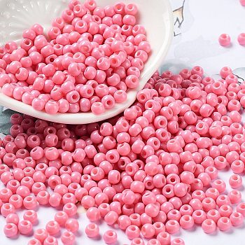 Baking Paint Glass Seed Beads, Round, Salmon, 4x3mm, Hole: 1.2mm, about 7650pcs/pound