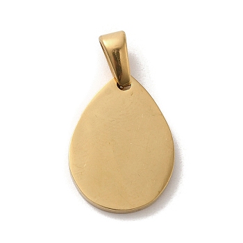 Vacuum Plating 304 Stainless Steel Stamping Blank Tag Pendants, Teardrop Charm, Golden, 17x12x1.5mm, Hole: 2x6mm