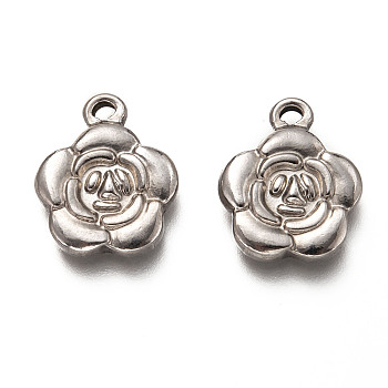 Non-Tarnish 201 Stainless Steel Pendants, Flower, Stainless Steel Color, 19.5x16x3mm, Hole: 2mm