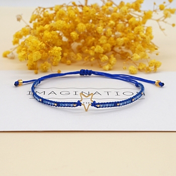 Miyuki Seed Braided Bead Bracelet with Open Star, Adjustable Friendship Bracelet for Women, Blue, 11 inch(28cm)