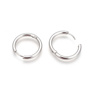304 Stainless Steel Hoop Earrings, Manual Polishing Huggie Earrings, Stainless Steel Color, 12 Gauge, 14x2mm, Pin: 0.8mm(±0.1mm), Inner Diameter: 10mm