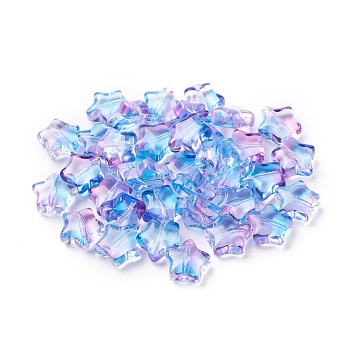 Electroplate Glass Beads, Star, Two Tone, Deep Sky Blue, 8.5x8.5x4mm, Hole: 1mm