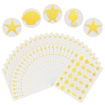 Round Dot Paper Sealing Stickers, Self-Adhesive Gift Decals for Packaging, Gold Color, Starfish, 150x164x0.2mm, Sticker: 25mm, 30pcs/sheet
