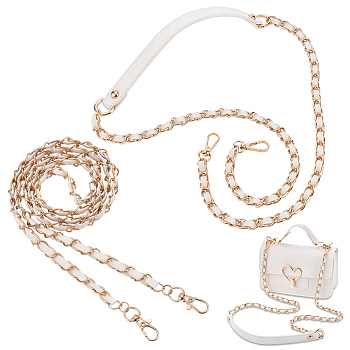 WADORN 2Pcs 2 Styles Purse Chains, PU Imitation Leather Bag Straps, with Alloy Chain & Swivel Clasp, White, 113~122x0.8~1.9x0.3~0.6cm, 1pc/style