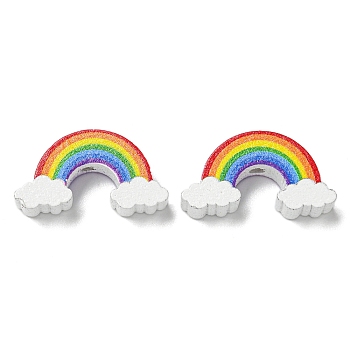 Printed Wood Beads, Rainbow, Colorful, 12.5x23x6mm, Hole: 2.5mm