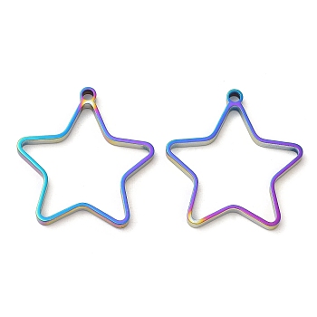304 Stainless Steel Open Back Bezel Star Pendants, For DIY UV Resin, Epoxy Resin, Pressed Flower Jewelry, Rainbow Color, 32x30x3mm, Hole: 2.2mm, Inner Diameter: 23x28mm