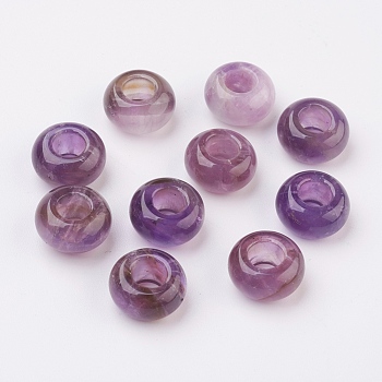 Natural Amethyst European Beads, Large Hole Beads, Rondelle, 14x7~8mm, Hole: 6mm