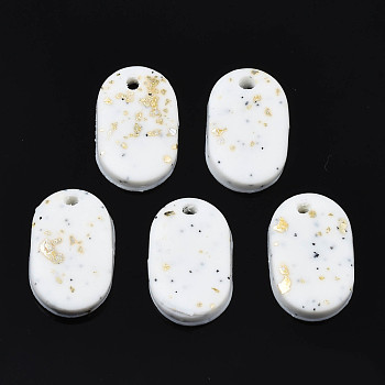 Handmade Polymer Clay Charms, with Gold Foil, Rounded Rectangle, White, 14.5x9.5x2.5~3mm, Hole: 1.5mm