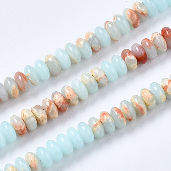 Synthetic Aqua Terra Jasper  Beads Strands, Impression Jasper, Rondelle, Light Cyan, 4~5x2mm, Hole: 0.8mm, about 157~162pcs/strand, 14.96~15.35 inch(38~39cm)
