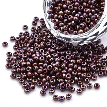 8/0 Czech Opaque Glass Seed Beads, Lustered, Round, Brown, 3x2mm, Hole: 1mm, about 500g/bag