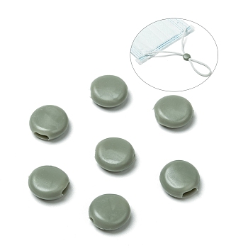 PVC Plastic Cord Lock for Mouth Cover, Anti Slip Cord Buckles, Rope Adjuster, Flat Round, Light Grey, 10x4mm, Hole: 1.6mm and 1.6x4mm