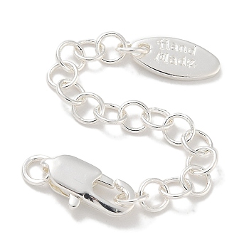 Brass Chain Extender, with Lobster Claw Clasps, Oval, 925 Sterling Silver Plated, 75mm, Hole: 2.5mm