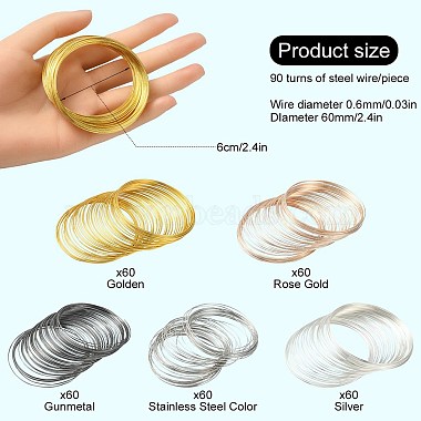 300 Circles 5 Colors Steel Memory Wire(TWIR-YW0001-03)-3