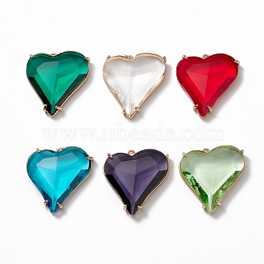 Light Gold Mixed Color Heart Glass Pendants