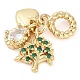 Rack Plating Brass Clear & Green Cubic Zirconia European Dangle Charms(KK-P287-24G)-2