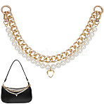 2Pcs 2 Styles Aluminum Chain & White Round Plastic Imitaiton PearlBeaded Bag Extender Chains, with Alloy Spring Gate Rings, Golden, 420~470mm, 1pc/style(HJEW-BM0001-43)