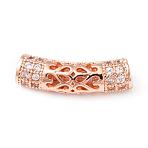 Brass Micro Pave Cubic Zirconia Beads, Hollow, Curve Tube, Rose Gold, 21x6mm, Hole: 2.8mm(ZIRC-F001-66RG)