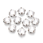 Flat Round Sew on Rhinestone, Glass Rhinestone, with Brass Prong Settings, Garments Accessories, Faceted, Platinum, 10x5.5mm, Hole: 1.2~1.4mm(KK-N282-01E-P)