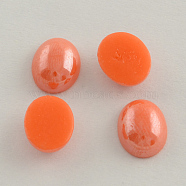 Pearlized Plated Opaque Glass Cabochons, Oval, Orange Red, 13x10x5mm(X-PORC-S804-10x14-04)