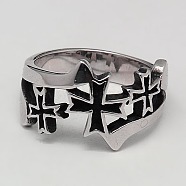 Personalized Retro 304 Stainless Steel Cross Rings for Men, Antique Silver, 17~23mm(RJEW-F006-116)
