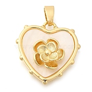 Brass Pendants, with Acrylic, Long-Lasting Plated, Heart with Flower, Golden, 18x18x5mm, Hole: 4x3mm(KK-S049-33G)