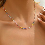 Simple Brass Paperclip Chain Lock Collarbone Necklaces for Women Daily Wear, Colorful, 18.11 inch(46cm)(SX2190-2)