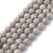 Natural Silver Line Jasper Beads Strands, Round, 8mm, Hole: 1.2mm, about 47pcs/strand, 15.55''(39.5cm)(G-P451-03A-A)