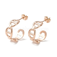 304 Stainless Steel C-shape Stud Earrings, Oval Link Wrap Half Hoop Earrings for Women, Rose Gold, 21.5x20.5x7mm, Pin: 0.7mm(EJEW-P197-02RG)