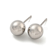 304 Stainless Steel with 201 Stainless Steel Smooth Round Ball Stud Earring Findings, Stainless Steel Color, 19x8x8mm(STAS-O004-08F-P)