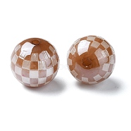 Resin European Beads, Large Hole Tartan Round Beads, Coconut Brown, 16x16mm, Hole: 3mm(RESI-U008-07E)