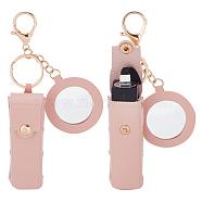 PU Leather Lipstick Storage Bags, Portable Lip Balm Organizer Holder for Women Ladies, with Light Gold Tone Alloy Keychain and Mirror, Pink, 15.1cm(HJEW-WH0072-01A)