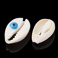 Cowrie Shell Beads, with Enamel, No Hole/Undrilled, Eye, Deep Sky Blue, 20~25x14~16x5~7mm(SHEL-S274-29B)