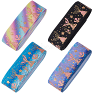 4 Colors Polyester Grosgrain Ribbon, for DIY Clothing Accessories Decorations, Gold Stamping Sea Animals Pattern, Mixed Color, 25x0.5mm, about 1.86~2 yards/color(OCOR-GF0002-86A)